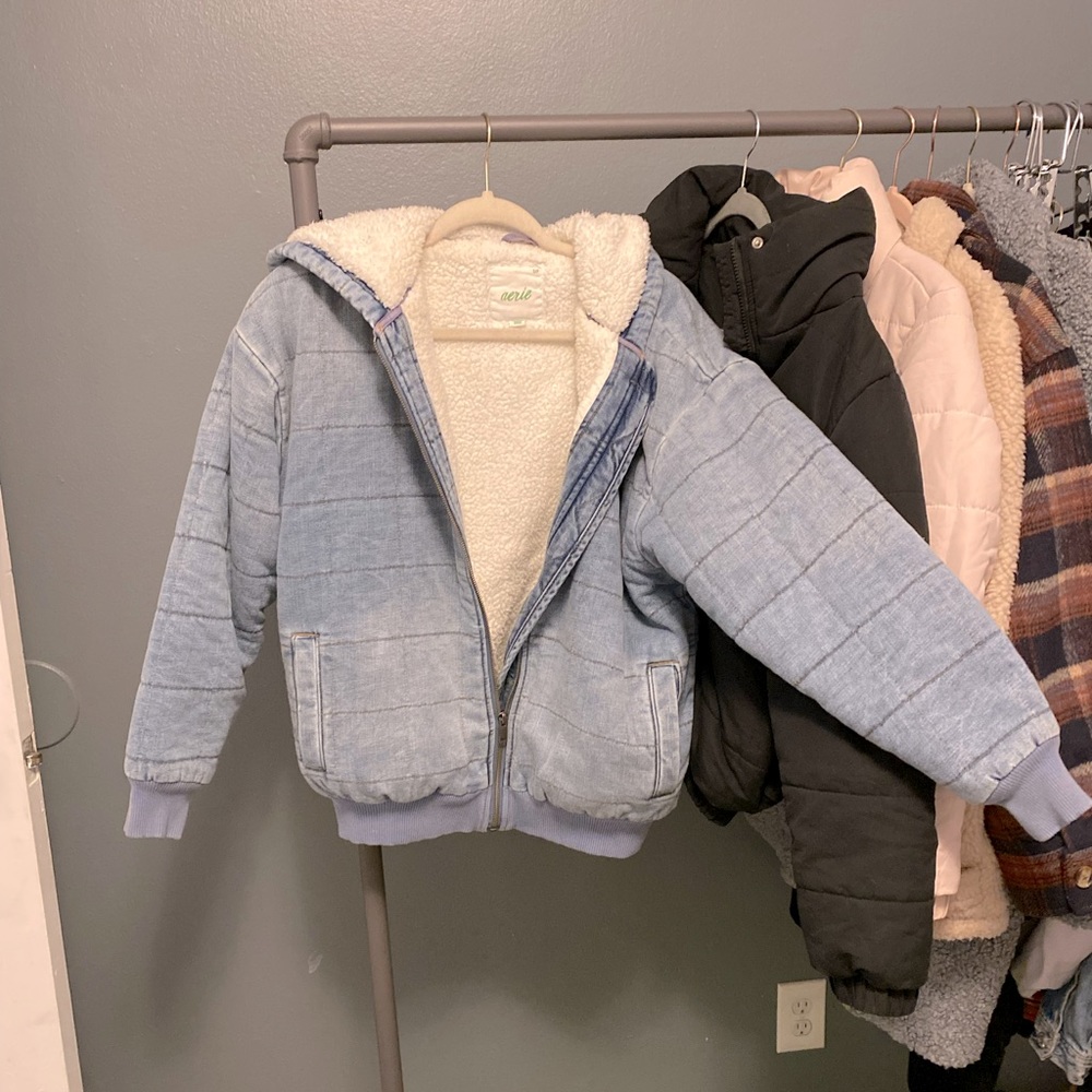 Aerie Denim / Sherpa Zip Up Jacket
